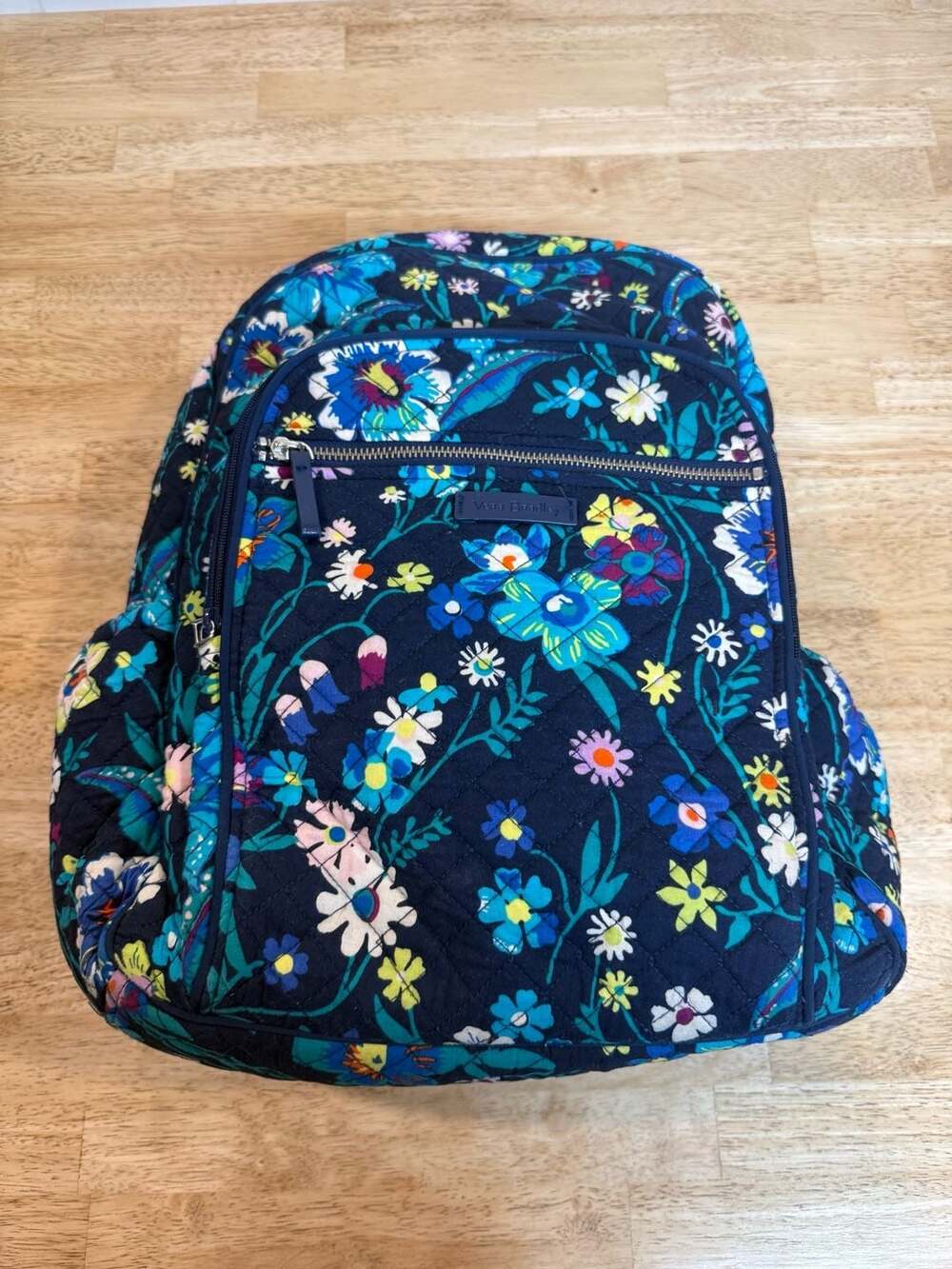 Vera Bradley Quilted Floral Backpack in Navy Blue Pattern